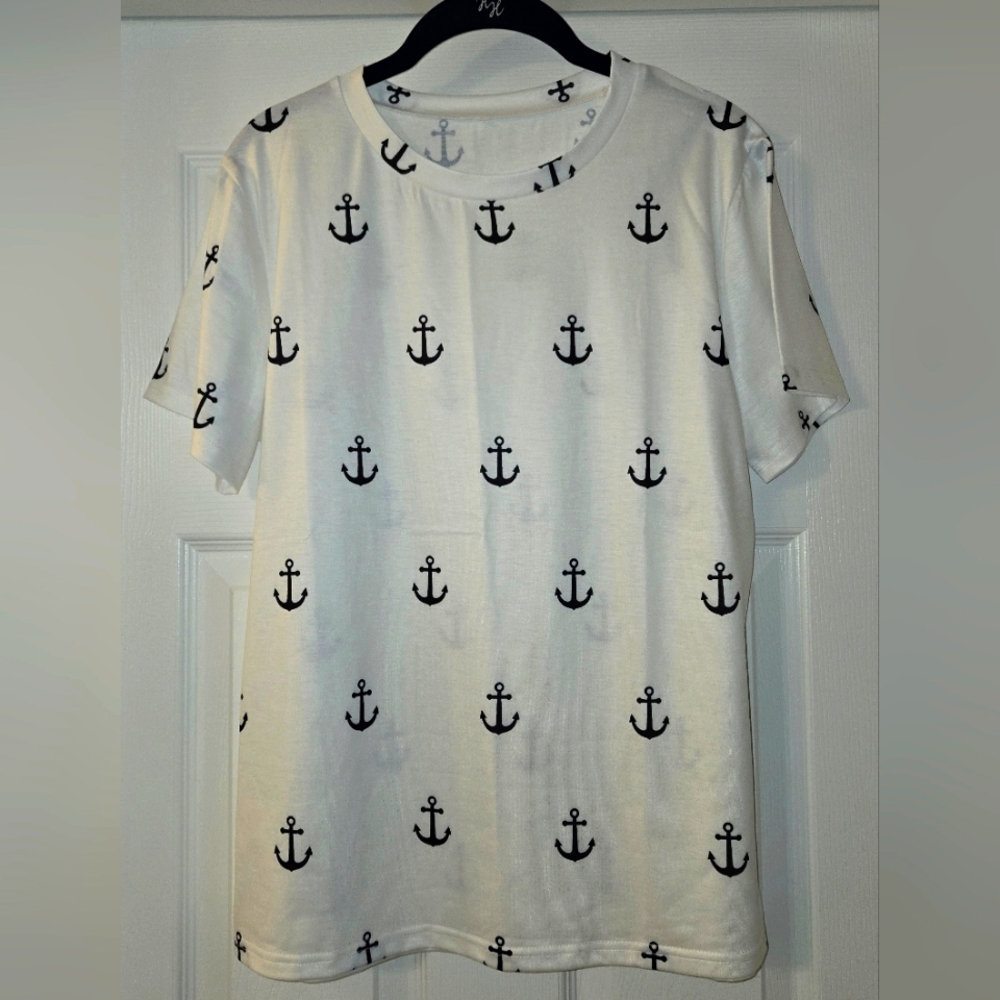Anchor Print White T-Shirt - Size S